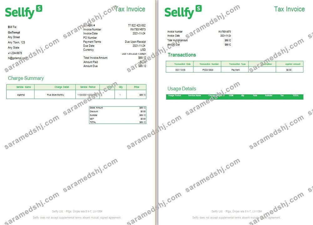 Latvia Sellfy tax invoice